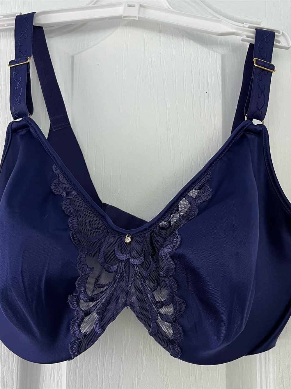 Lilyette Unlined Full Coverage Satin Lace Underwire Bra Purple Jewel 38D